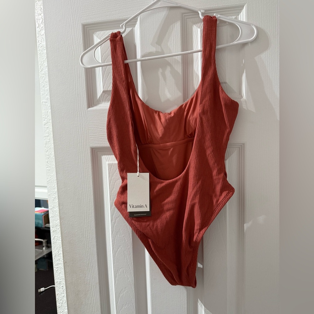 Rust Red Ribbed Swimsuit - Picture 2 of 2